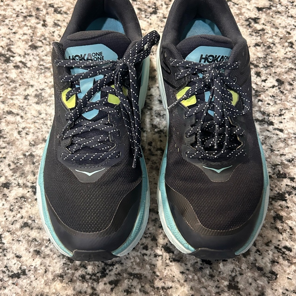 Hoka One One Women's Black and Teal Athletic Shoes - Picture 2 of 6